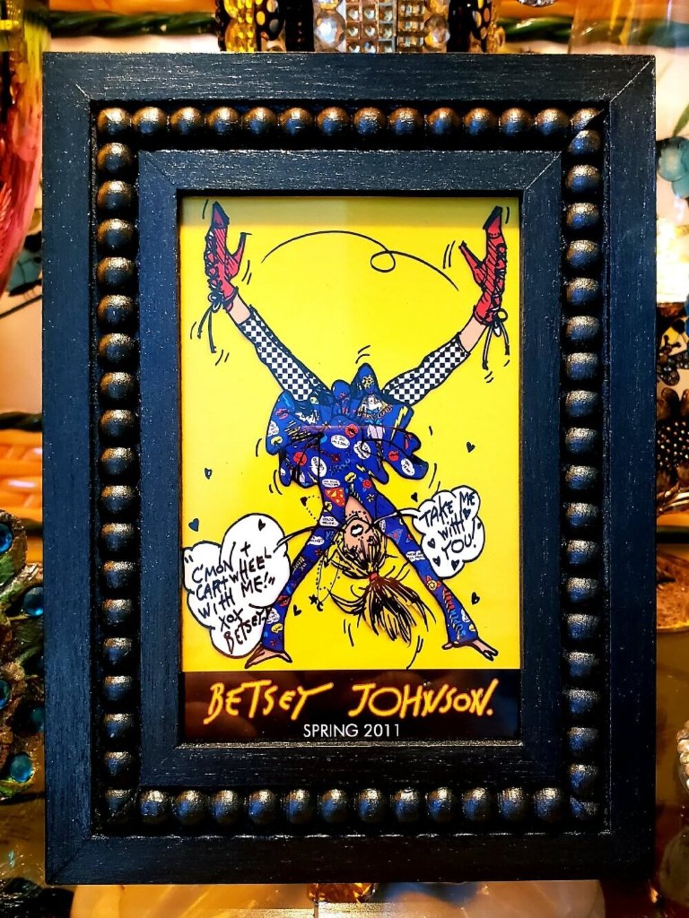 Vintage Betsey Johnson Super Babes Dress Cartwheel Betsey Wall Pop Art Print Y2K